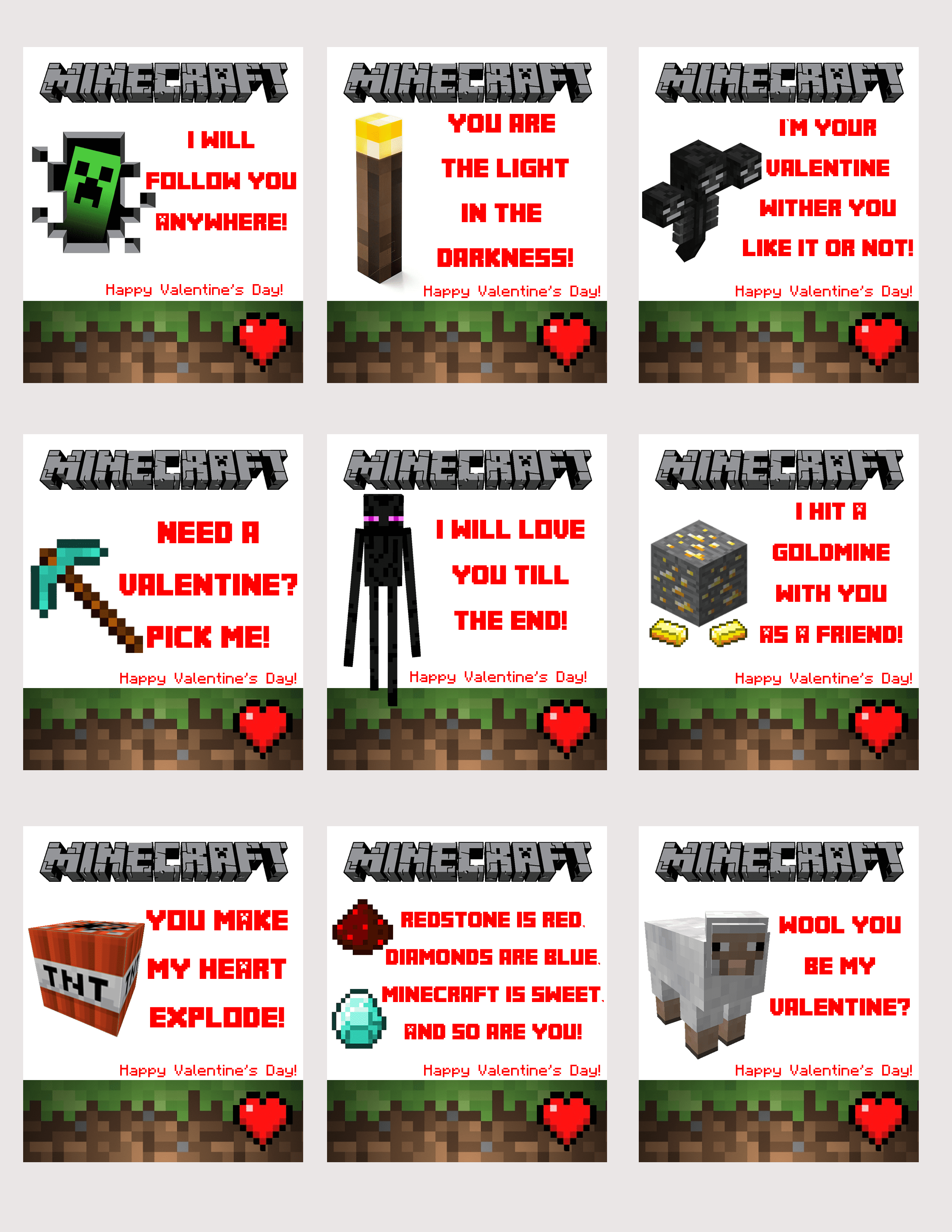 Printable Minecraft Valentines » SKrafty