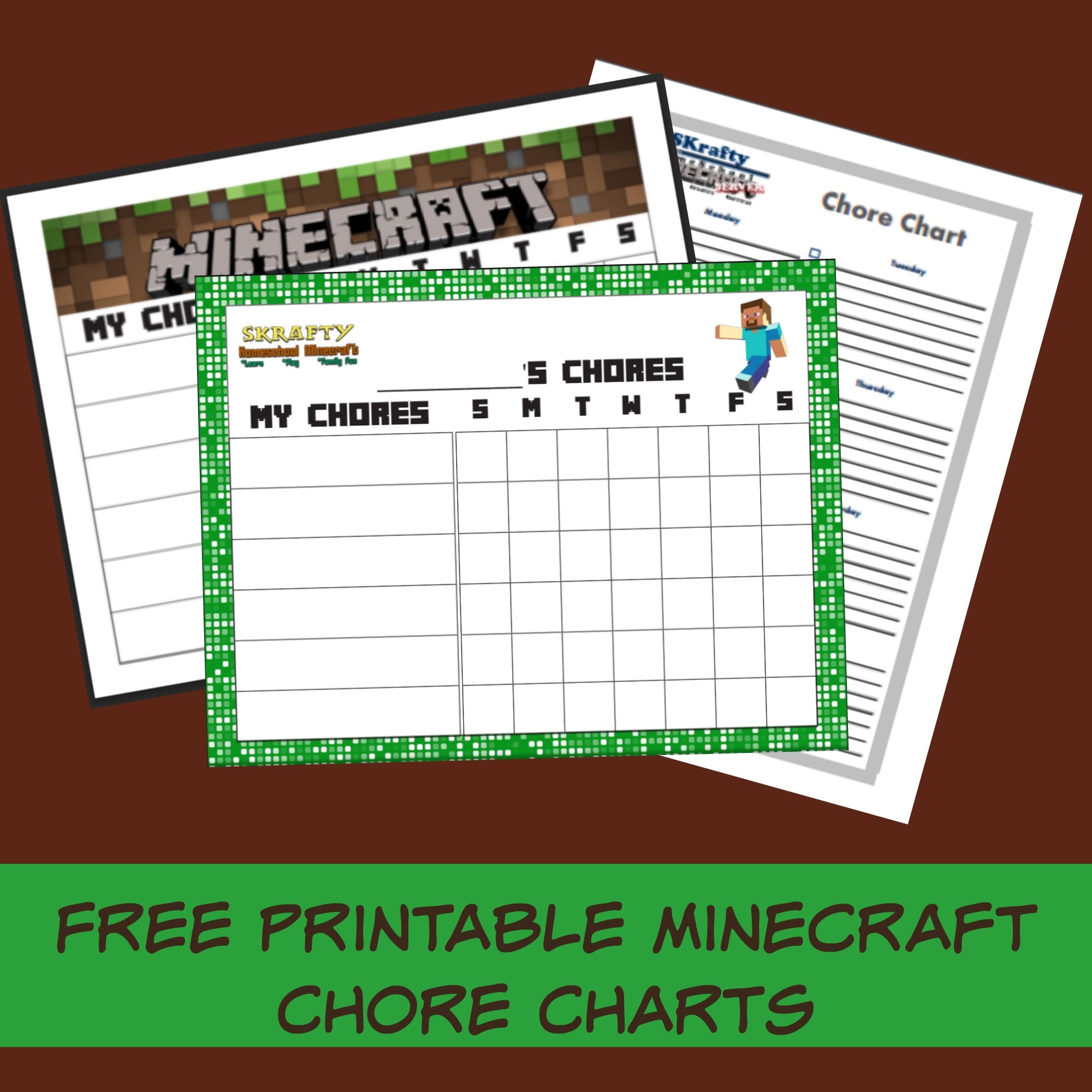 FREE Printable Minecraft Chore Charts SKrafty