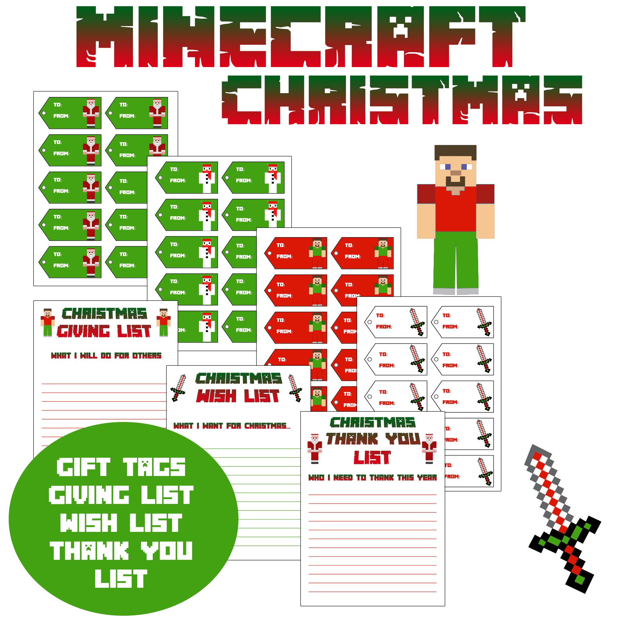 Download Free Minecraft Ultimate Christmas Printables Skrafty PSD Mockup Templates